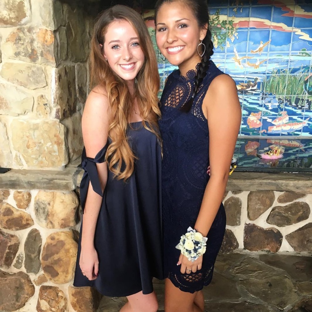 Off the shoulder tie navy dress